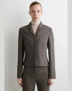 Schmaler Taillierter Blazer Aus Wolle Grau