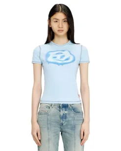 Schmales T-Shirt mit Logo im Graffiti-Stil - T-Shirts - Damen - Blau