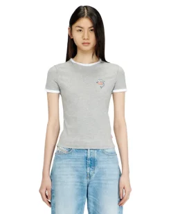 Schmal geschnittenes T-Shirt mit Delfin-Print - T-Shirts - Damen - Grau