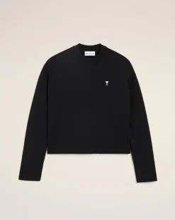 Schwarzes Sweatshirt aus Baumwolle mit Herzausschnitt für Damen