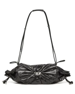Scrunch-D-Schultertasche aus Knitter-Leder - Schultertaschen - Damen - Schwarz
