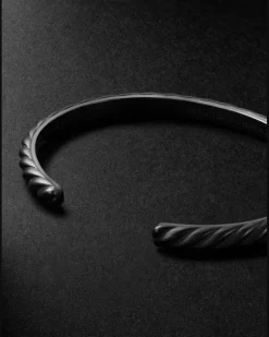 Sculpted Cable Titanium Diamond Cuff Black