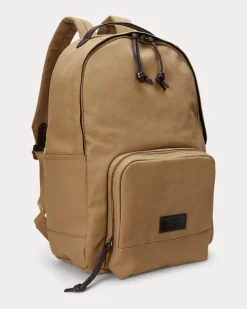 Segeltuchrucksack mit Lederbesatz Tan