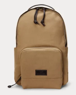 Segeltuchrucksack mit Lederbesatz Tan