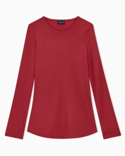 Seidenbluse aus Stretch-Crepe mit Rundhalsausschnitt Burgunderrot