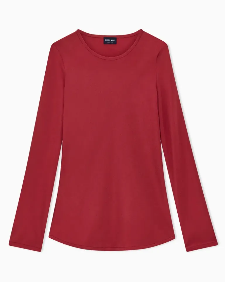 Seidenbluse aus Stretch-Crepe mit Rundhalsausschnitt Burgunderrot