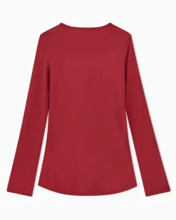 Seidenbluse aus Stretch-Crepe mit Rundhalsausschnitt Burgunderrot