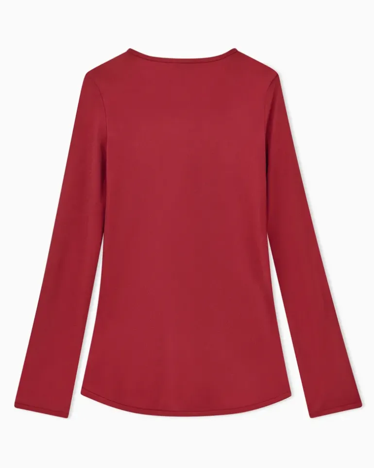 Seidenbluse aus Stretch-Crepe mit Rundhalsausschnitt Burgunderrot