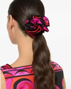 Seidenhaargummi mit Rosendetail - Rosa