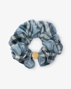 Seidenscrunchie in Check Bank-Blau