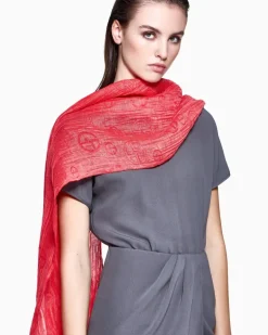 Seidenstola aus Froissè-Jacquard-Stoff Rot