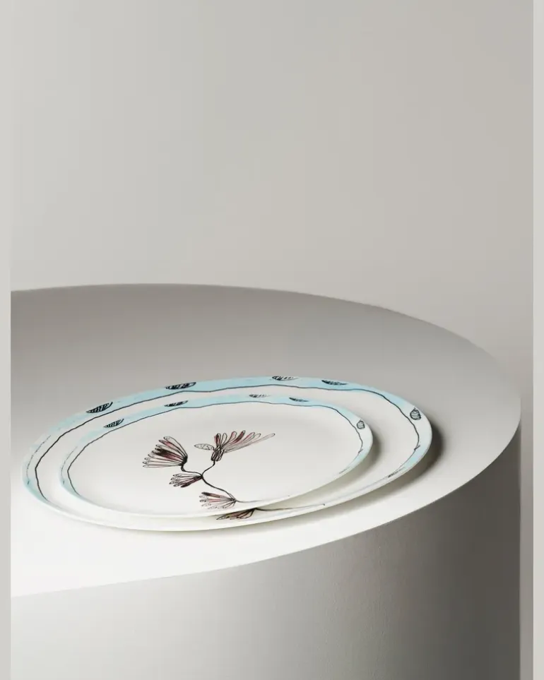 Servierplatte Midnight Flowers °2 L Camelia weiss Braun