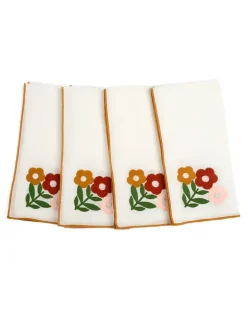 Servietten mit Blumenstickerei (4er-Set) - Weiß