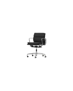 Sessel mit Rollen Soft Pad - Schwarz - Polierter Aluminium-Druckguss - Designer Charles & Ray Eames