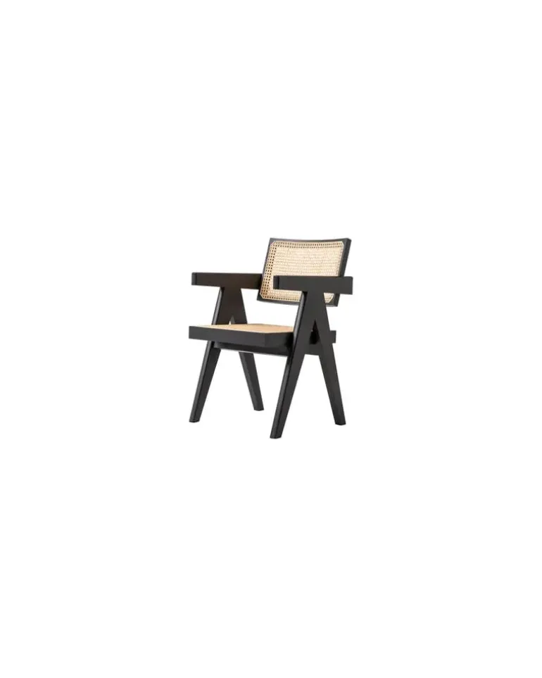 Sessel Pierre Jeanneret - Schwarz - Rattan-Geflecht - Designer Pierre Jeanneret