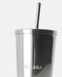 Set aus Becher und Strohhalm Silber