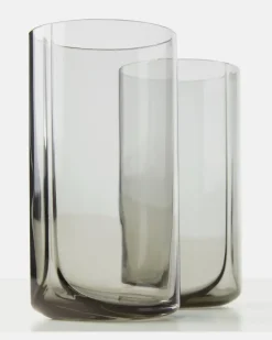 Set Hew aus vier Longdrinkgläsern Grau