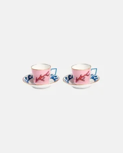 Set Il Viaggio di Nettuno aus zwei Kaffeetassen und Untertassen by Luke Edward Hall Multicolor