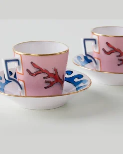 Set Il Viaggio di Nettuno aus zwei Kaffeetassen und Untertassen by Luke Edward Hall Multicolor