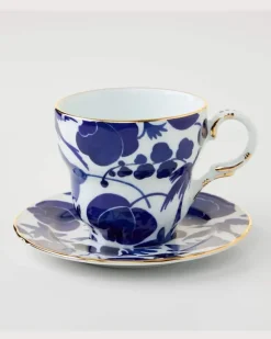 Set Mama Wildbird Blu aus Teetasse und Untertasse aus Porzellan Blau