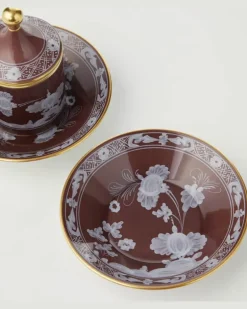 Set Oriente Italiano aus zwei Kaffeetassen und Untertassen Braun