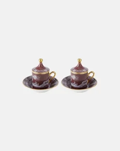 Set Oriente Italiano aus zwei Kaffeetassen und Untertassen Braun