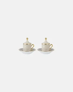 Set Oriente Italiano aus zwei Kaffeetassen und Untertassen Beige