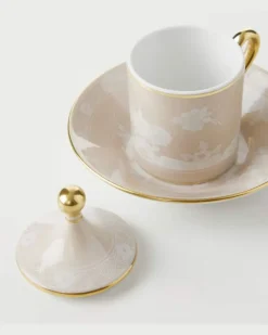 Set Oriente Italiano aus zwei Kaffeetassen und Untertassen Beige