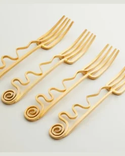 Set Spirale aus vier Cocktailgabeln Gold