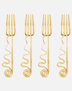 Set Spirale aus vier Cocktailgabeln Gold