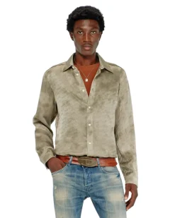 Shirt aus logo-jacquard-crinkled satin - Hemden - Herren - Braun