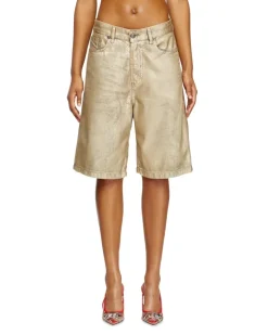 Shorts aus distressed Metallic-Denim - Denim Kurze Hose - Damen - Gold