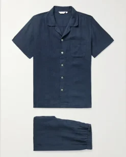 Sicily 1 Linen Pyjama Set Blue