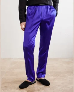 Silk-Blend Satin Pyjama Trousers Purple