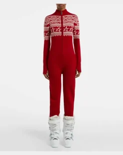 Ski-Overall aus Wolle Rot