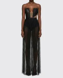 Skulpturales Tüllkleid Schwarz