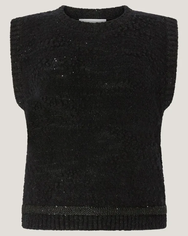 Sleeveless wool top with sequins Black