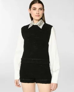 Sleeveless wool top with sequins Black