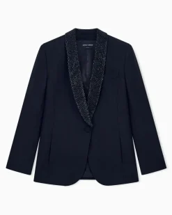Smokingjacke aus Seidencady mit Strass am Revers Gemustert