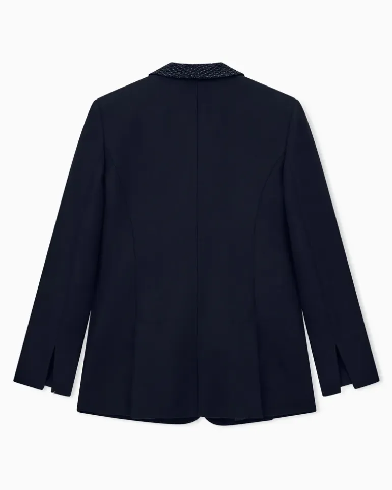 Smokingjacke aus Seidencady mit Strass am Revers Gemustert