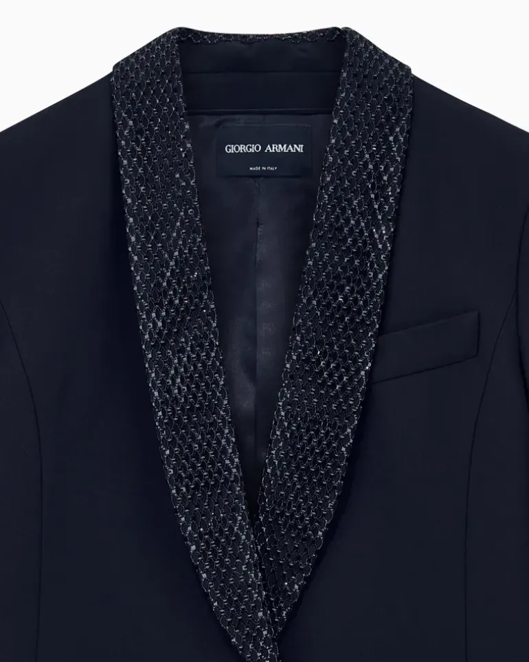 Smokingjacke aus Seidencady mit Strass am Revers Gemustert