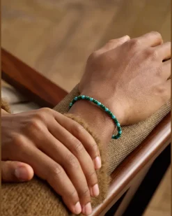 Spiritual Beads 18-Karat Gold, Malachite and Turquoise Beaded Bracelet Blue