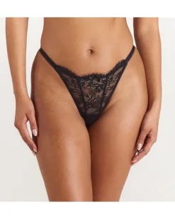 Spitzen-String mit Riemchendetail - Schwarz Black
