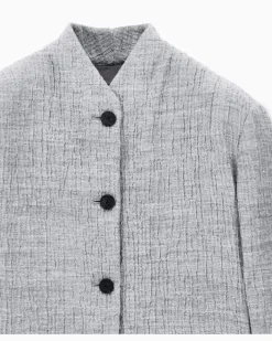 Stehkragenblazer aus Seersucker mit Schurwolle und Seide Grau