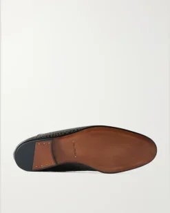 Steven Grosgrain-Trimmed Croc-Effect Leather Loafers Brown
