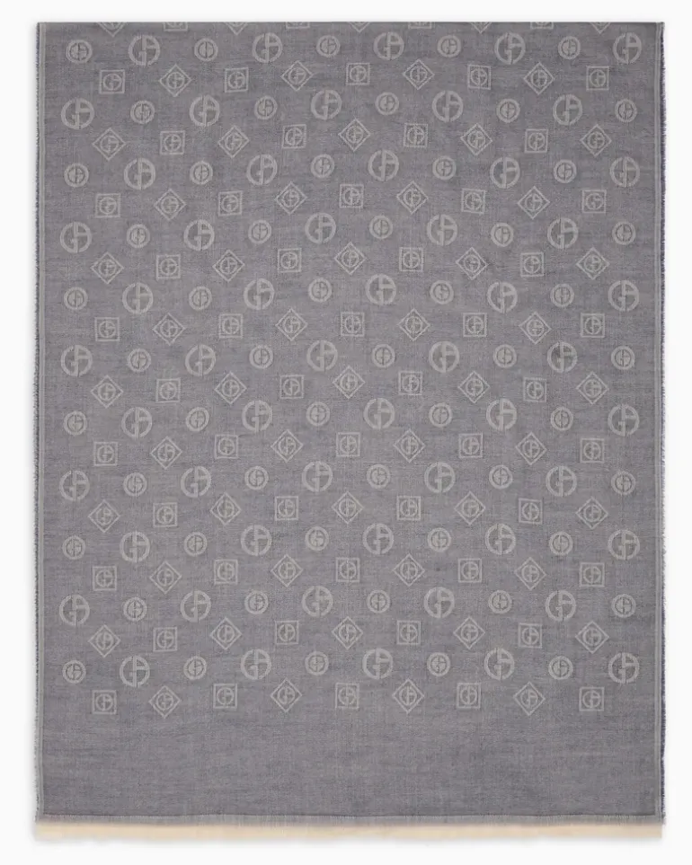 Stola aus Kaschmir in Jacquard-Stoff-Verarbeitung Blau