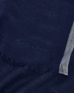Stola aus Kaschmir mit Fischgrätmuster und feinen Fransen Blau