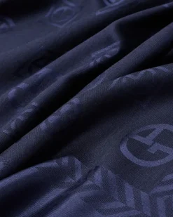 Stola aus Schurwolle und Seide mit Monogramm in Jacquard-Stoff-Verarbeitung Blau