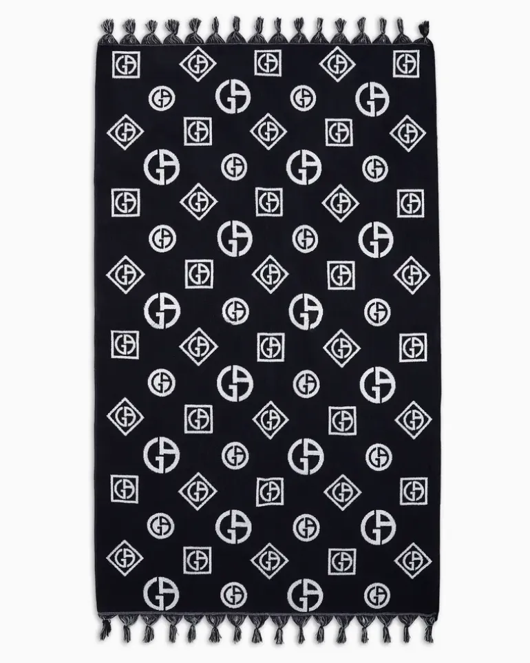 Strandhandtuch aus Baumwoll-Frottee mit durchgehendem Jacquard-Logo Blau