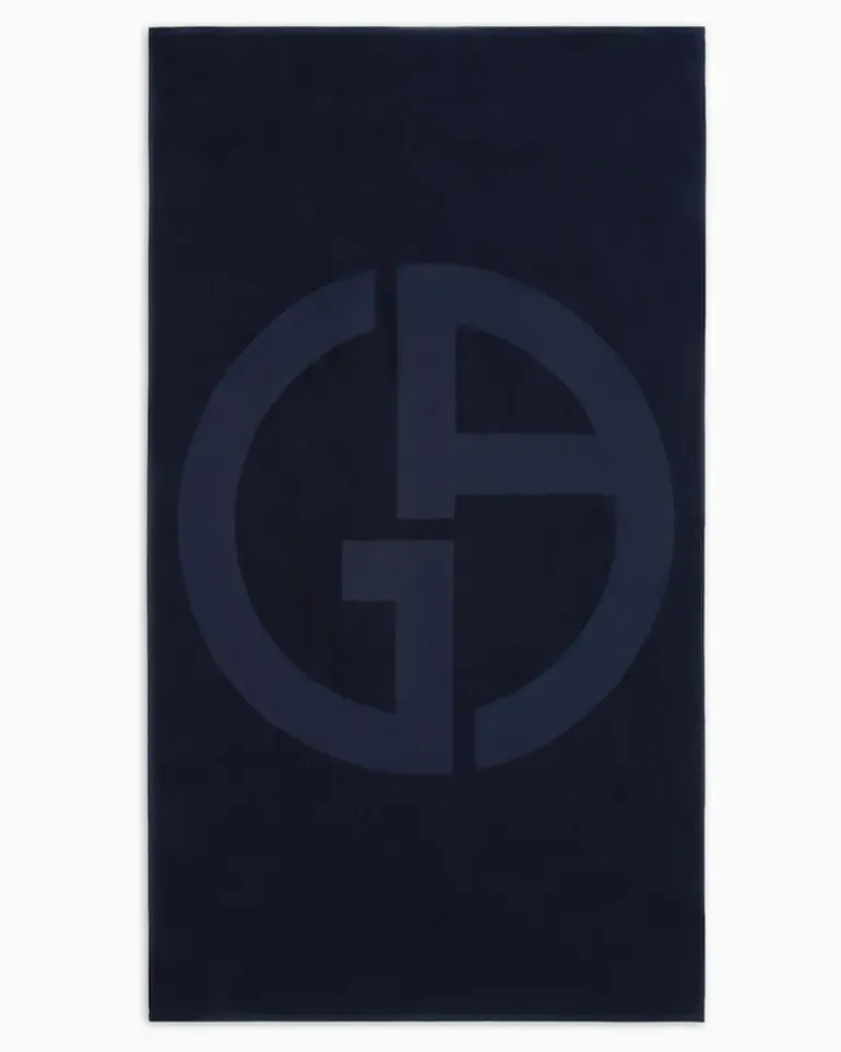 Strandtuch aus Baumwolle mit Jacquard-Logo Marineblau